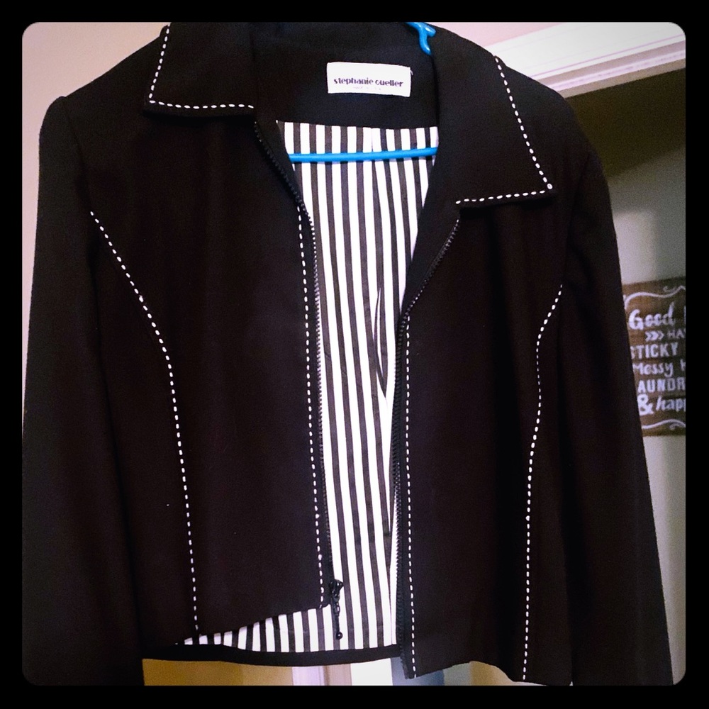 Jacket Size 12 Black with white stitching